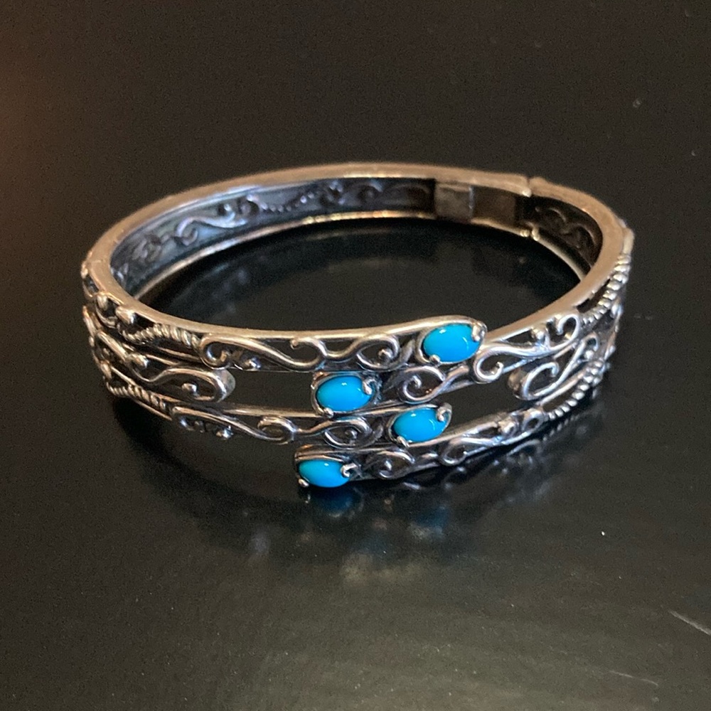 CAROLYN POLLACK RELIOS Sterling & Turquoise hinged Cuff Bracelet